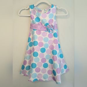 Ashley Ann- Girl's Blue Purple White Polkadot Dress, Sz 5.